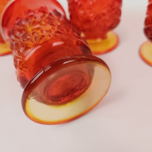 Amberina Daisy Button Glasses Set Of 5 Red Orange Art Glass 3.75 " Tall Vintage - Picture 7 of 16